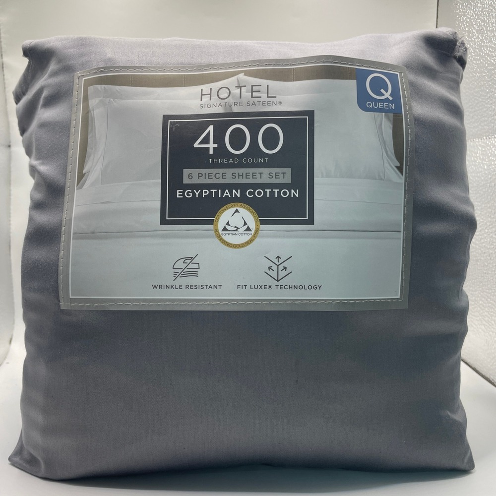 Hotel Signature Sateen 6 Piece Sheet Set Queen Q Gray NEW 400TC Egyptian Cotton